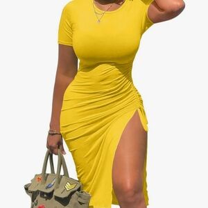 Yellow Short Sleeve Bodycon Dress